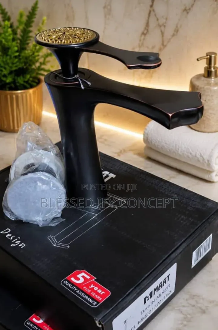 MMaat England Luxury Basin Mixer Tap Matte Black Gold Accent Finish