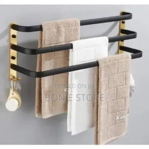 Wall Mounted 3Layer Bathroom/Toilet Shelf Gold Black Rail Hanger