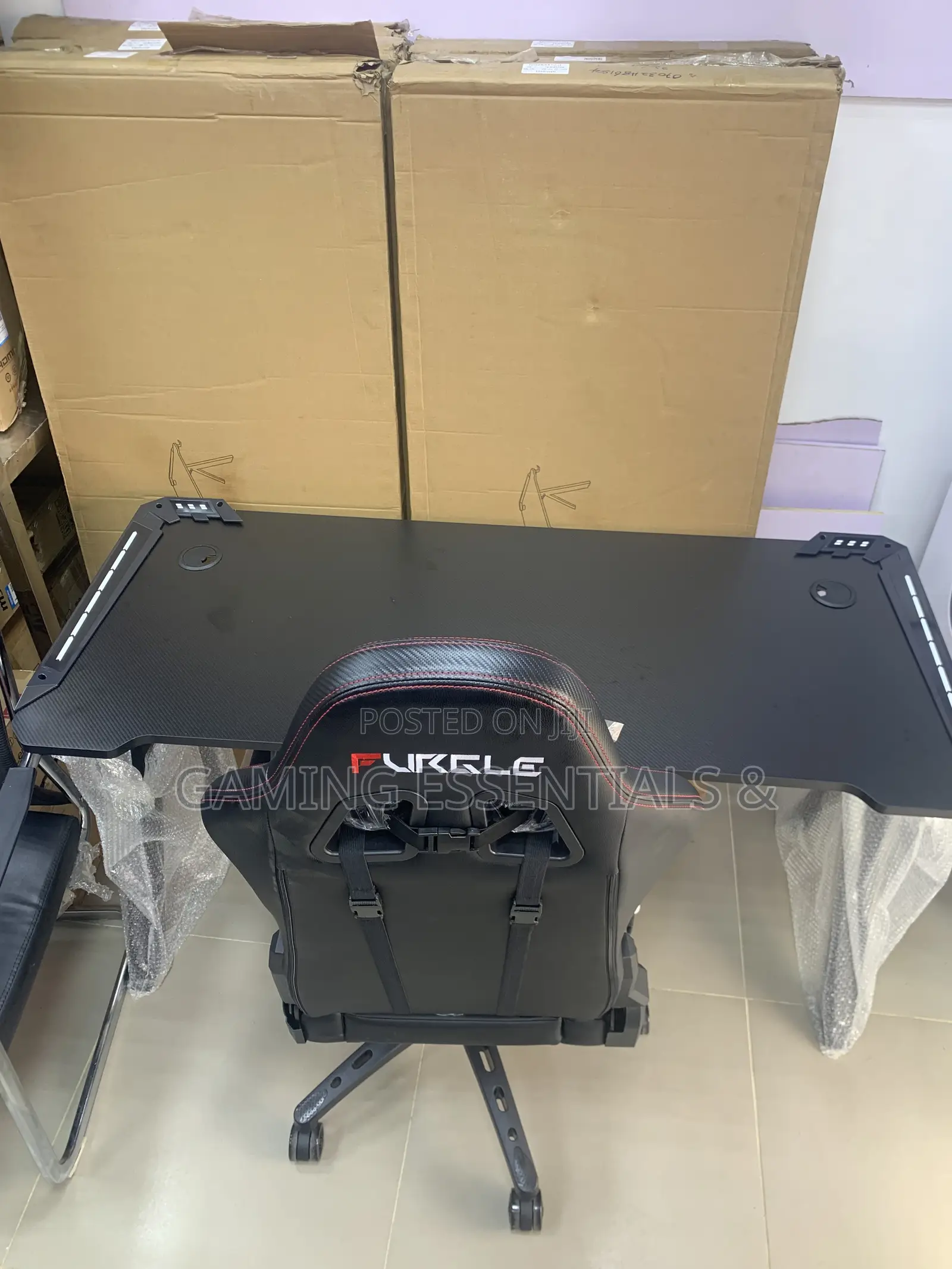 1.2M Gaming Desk With LED Lights – Black Gaming Table Non Adjustable