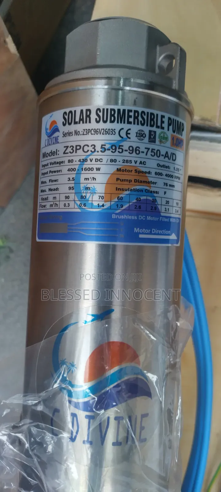 1HP Solar Submersible Water Pump 3.5m3/H High Head 95m AC/DC