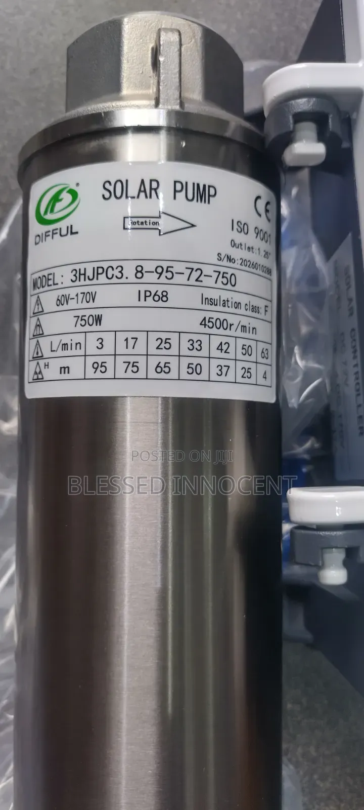 750W Solar Water Pump 60-170v | 63l/Min | 95m Head | IP68