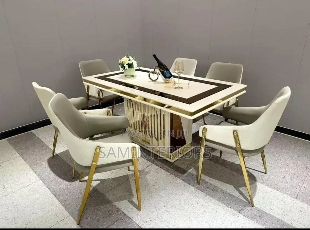 Classic Modern Quality Dining Set With 6 Luxury Chairs