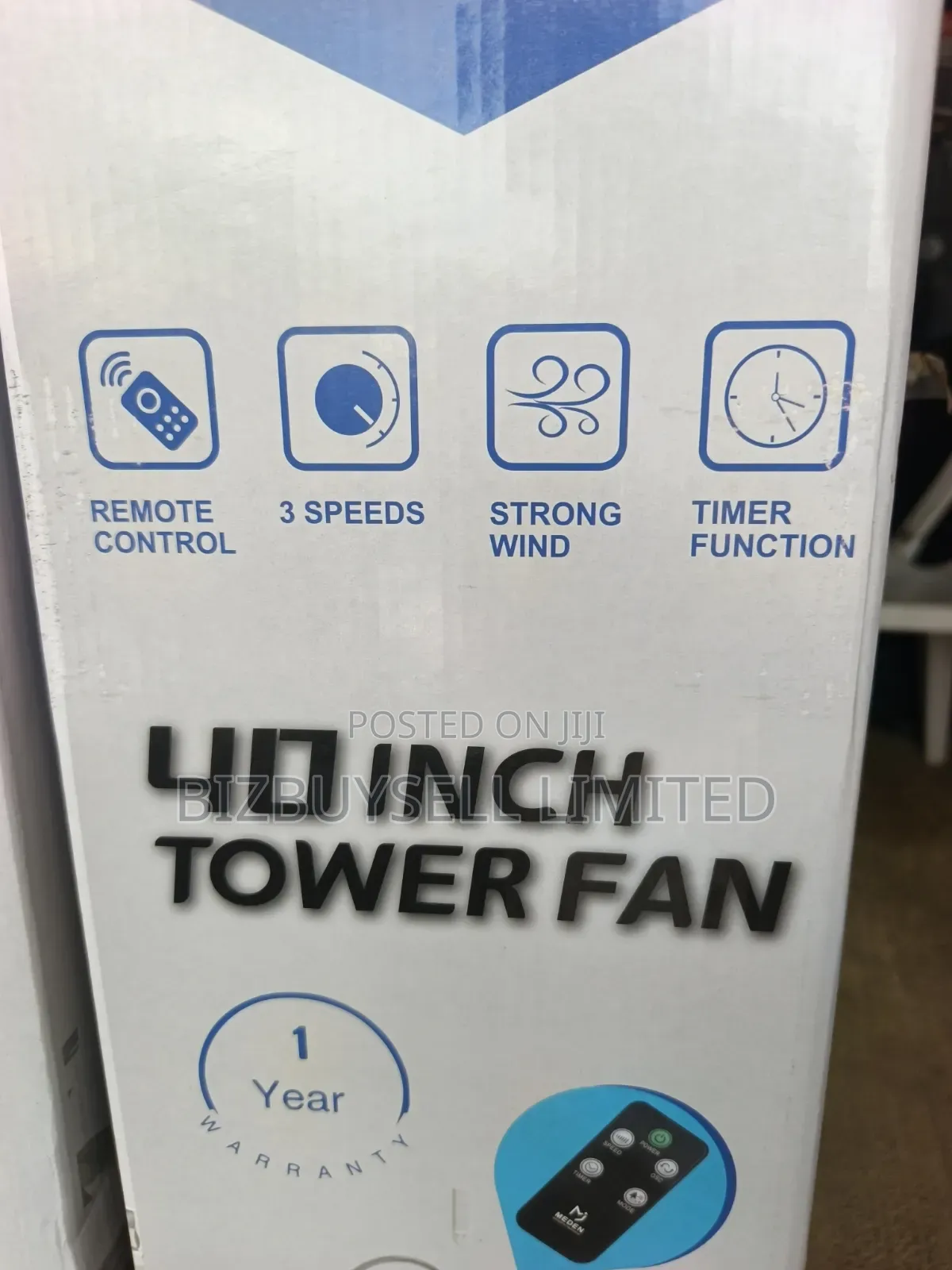 40 Inches Meden Tower Fan With Remote Control, 3 Speed Settings.