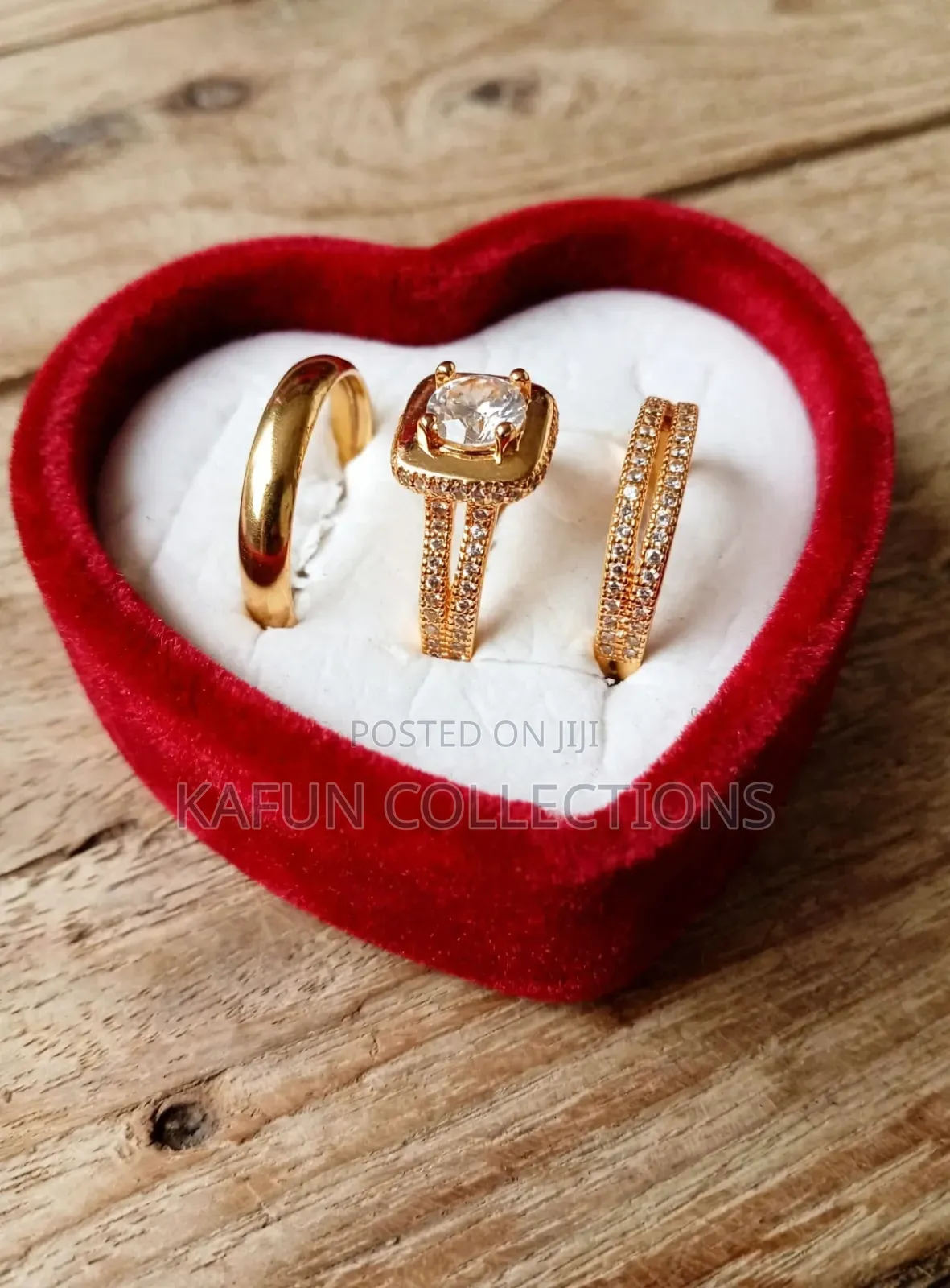 Non-Fading. Gold Titanium Steel and Cubic Zirconia Couples Ring Set
