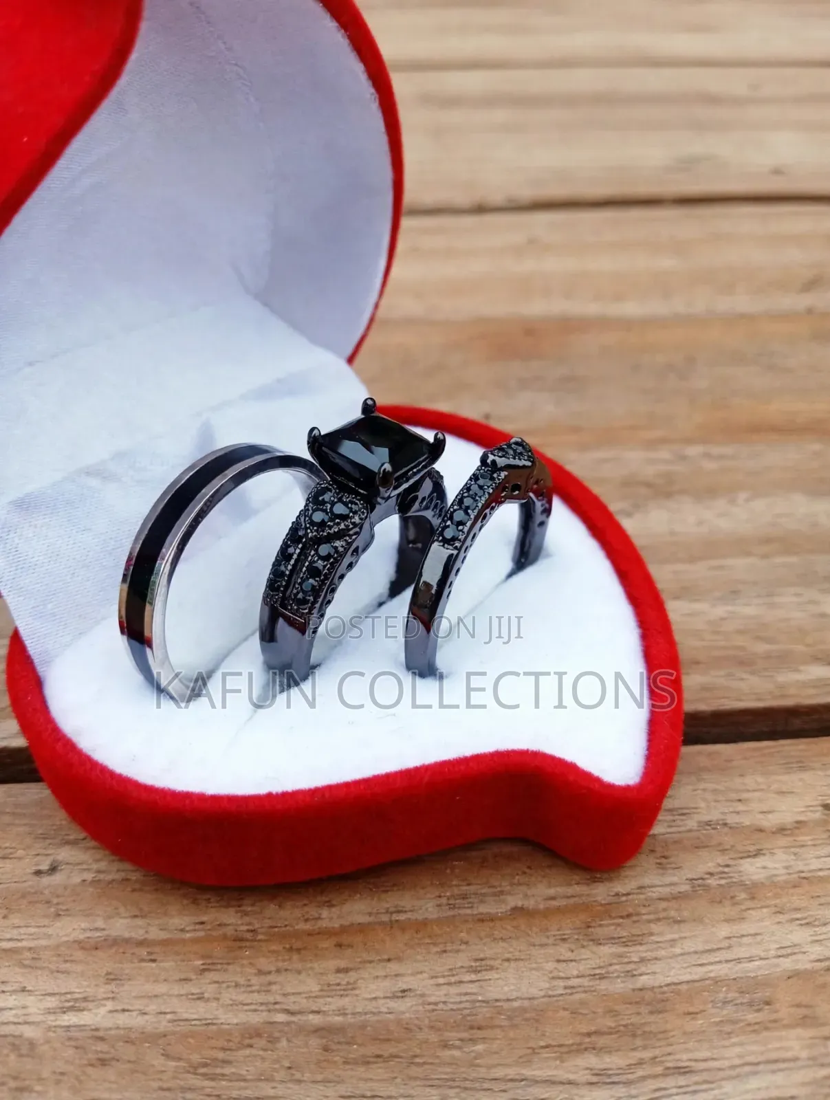 Non-Fading Titanium Steel and Black Gold Plated Ring Set