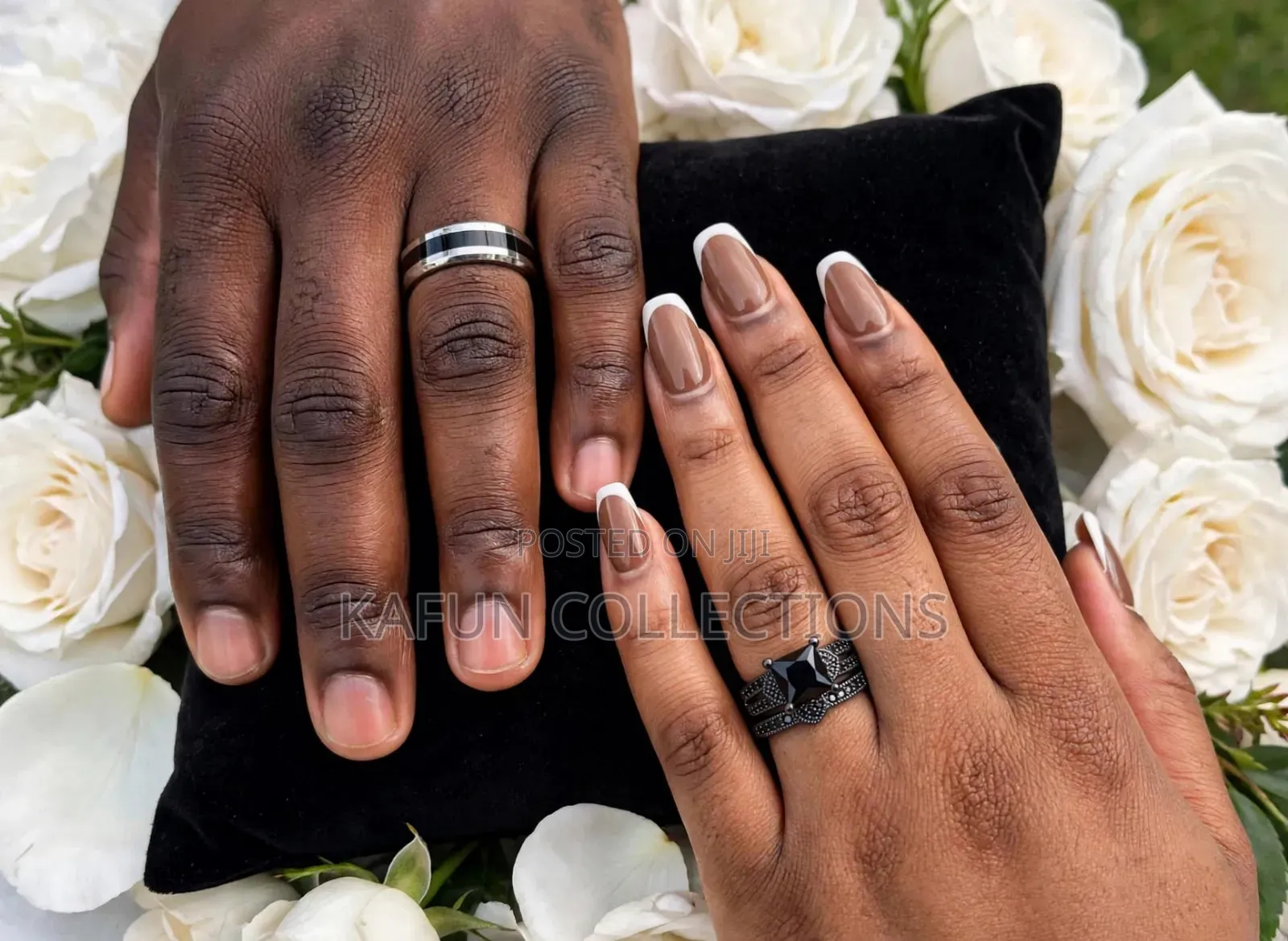 Non-Fading Titanium Steel and Black Gold Plated Ring Set