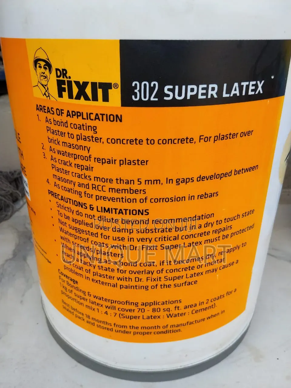 20kg Dr Fixit 302 Super Latex Water Proof Cement for Mortar, Plaster