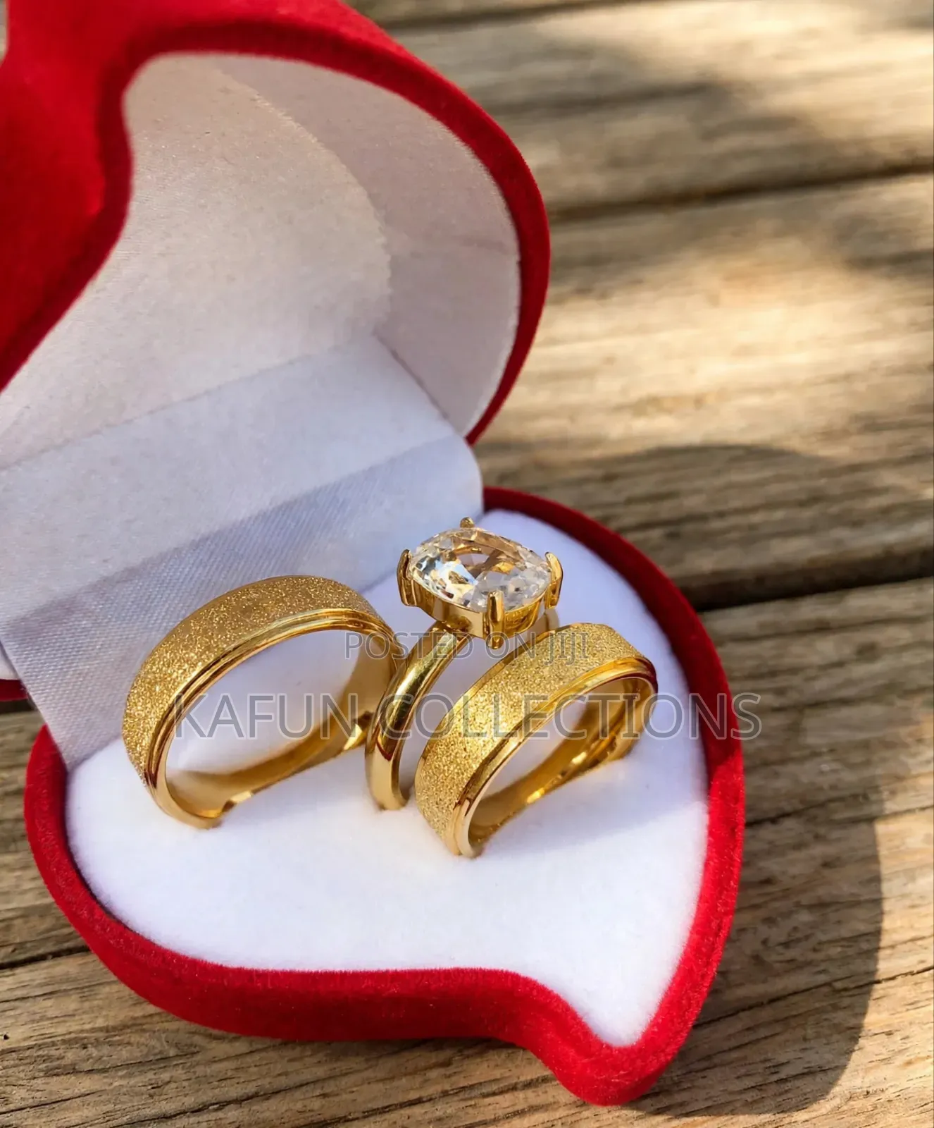 Gold Frosted Square Solitaire Couple Wedding Rings Set