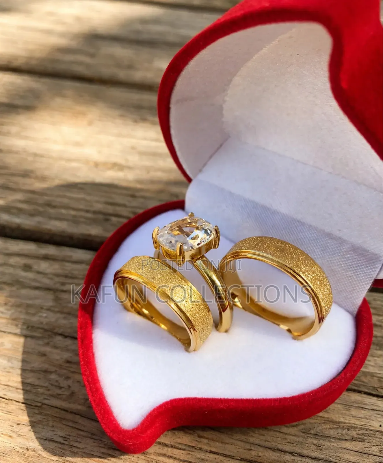 Gold Frosted Square Solitaire Couple Wedding Rings Set