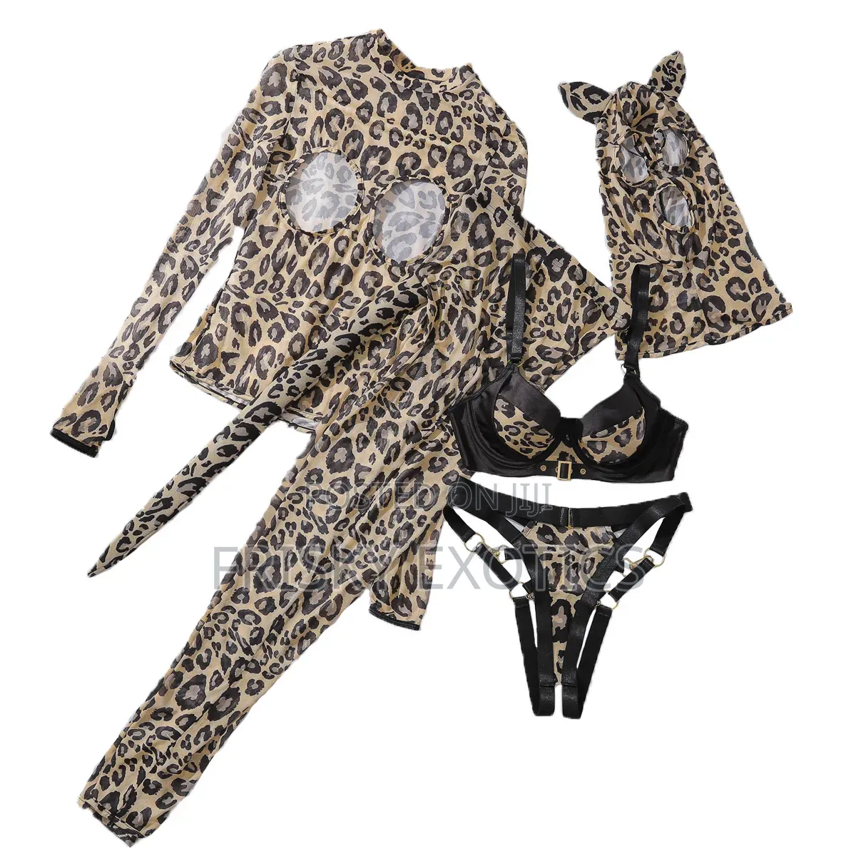 Complete Cheetah Cat Halloween Costume With Lingerie Set