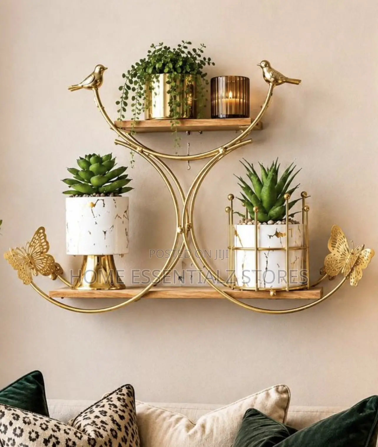 Luxury Butterfly Bird Double Floating Wall Shelf - 2 Tier Wooden Shelf