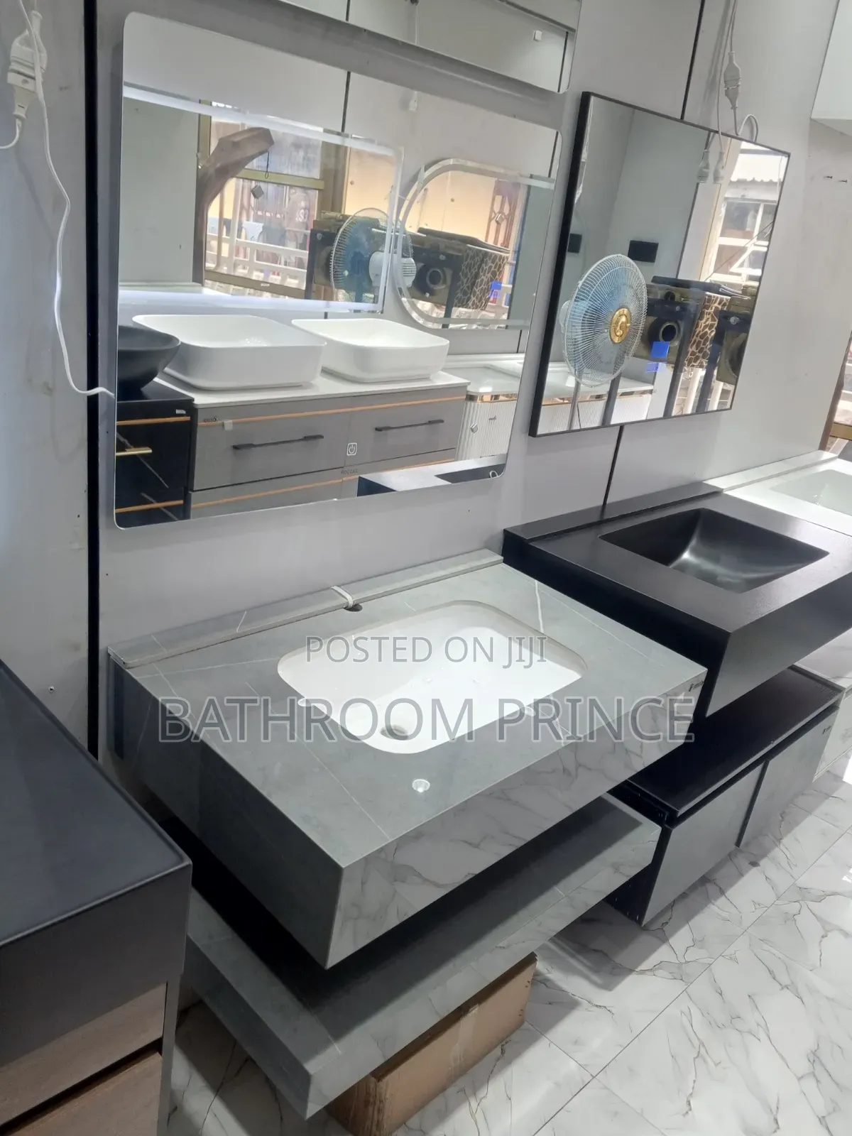 Grey and White Single Bowl Vanity Basin With LED Mirror