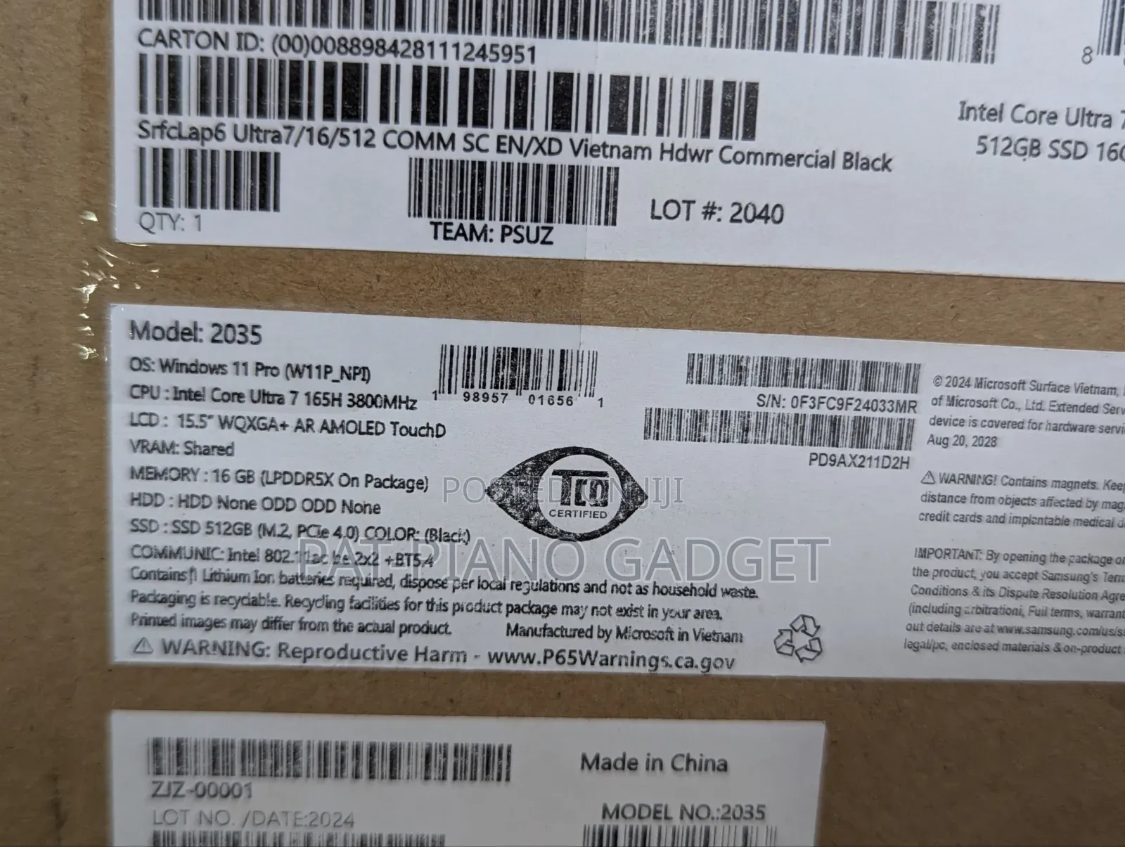Laptop Microsoft Surface Laptop 6 16GB Intel Core Ultra 7 SSD 512GB