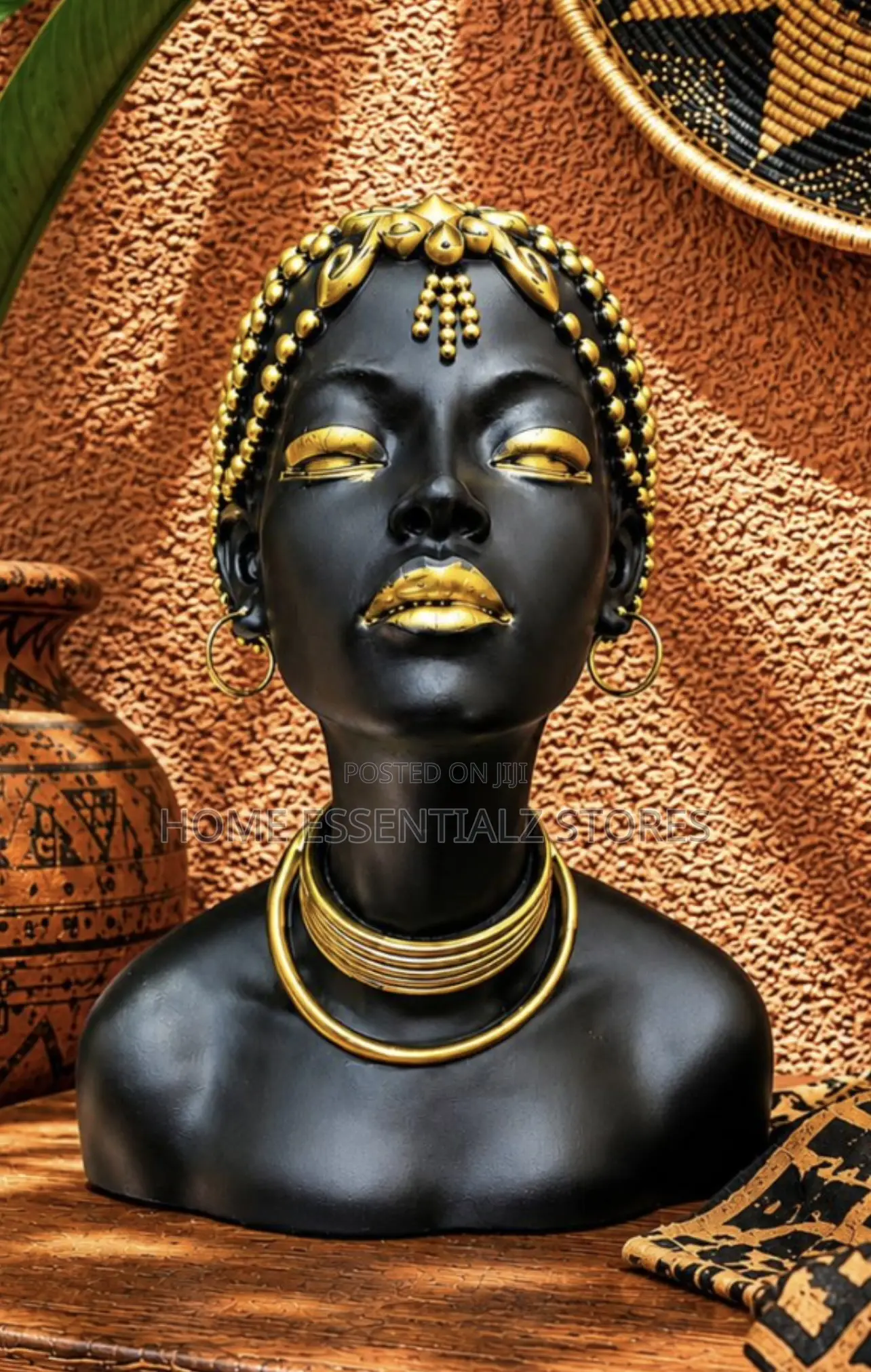 Luxury African Queen Bust Sculpture - Tribal Princess Decor Statue