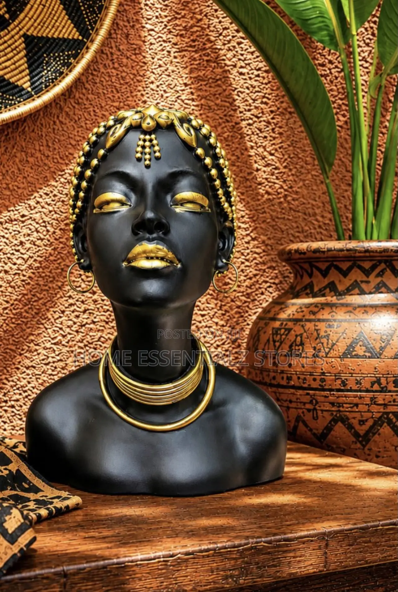 Luxury African Queen Bust Sculpture - Tribal Princess Decor Statue