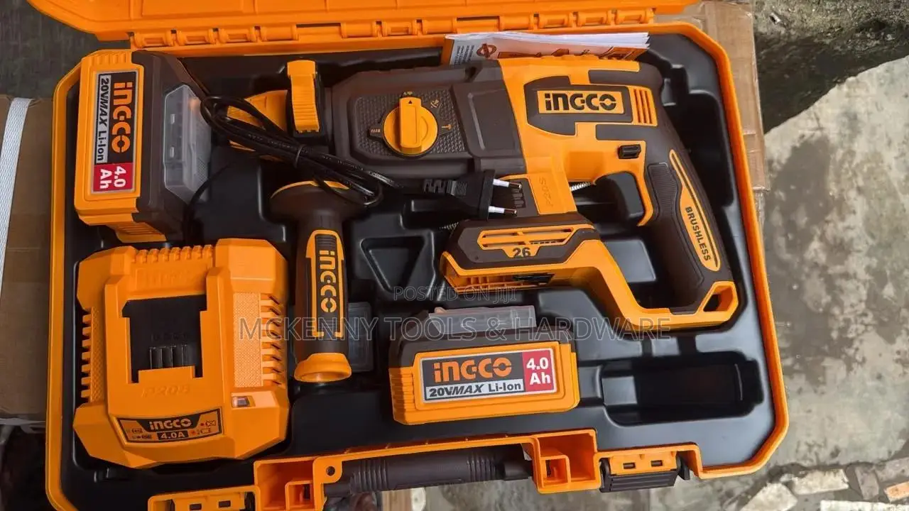 INGCO 20V Lithium-Ion Brushless Cordless Rotary Hammer Drill Set