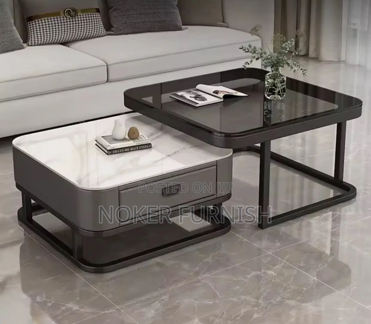 2 in 1 Coffee Table Glass and Mable