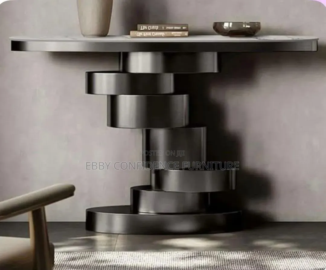 “Modern Sculptural Console Table With Spiral Pedestal Base.”