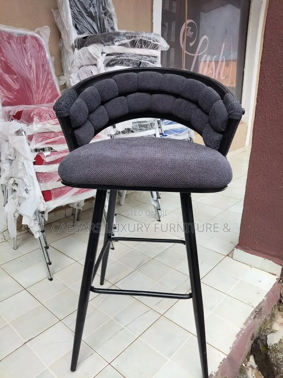 Padded Fabric Bar Stool With Curved Backrest