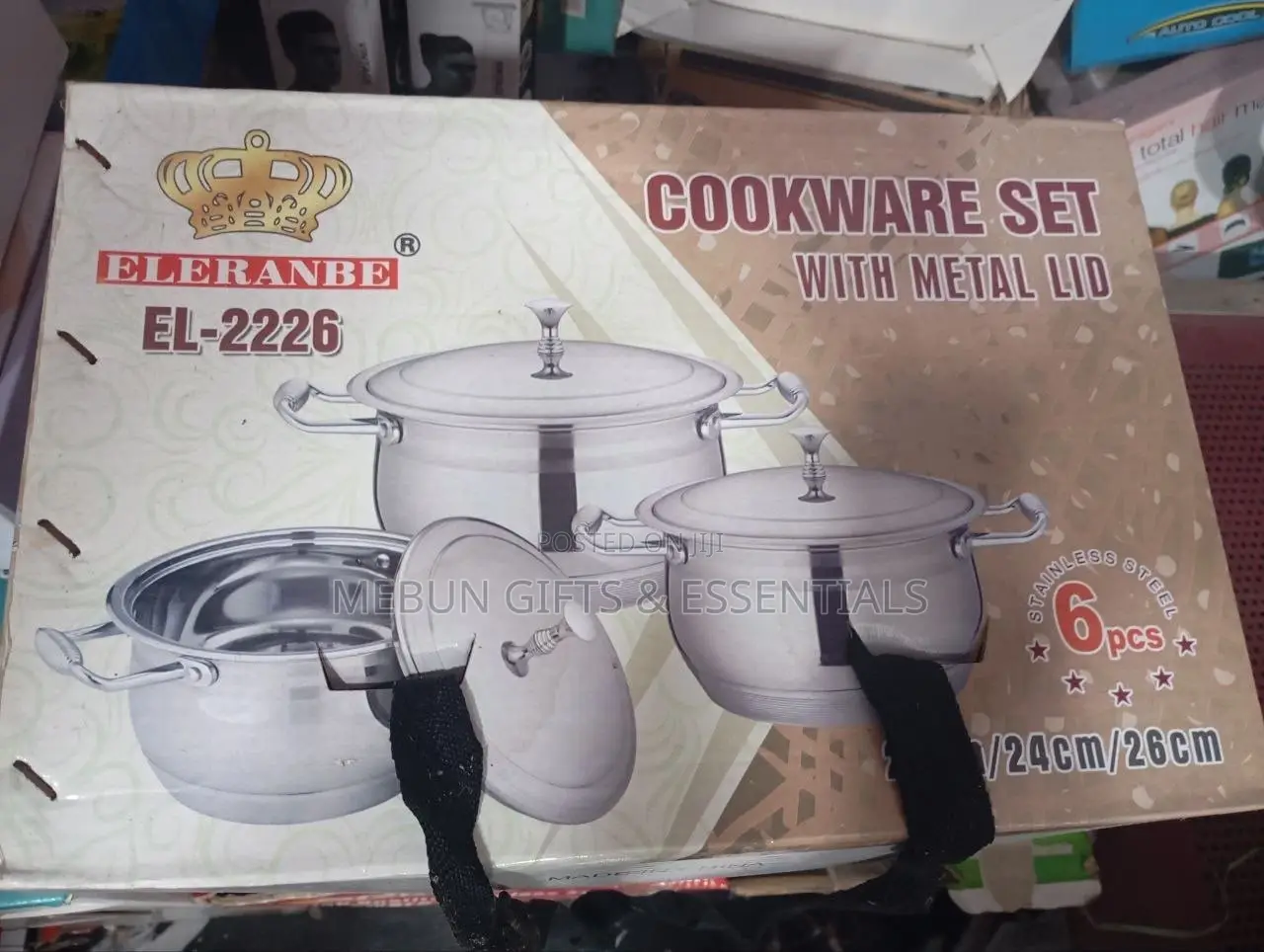 6-Piece Eleranbe High-Quality Stainless Steel Cookware Set + Metal Lid