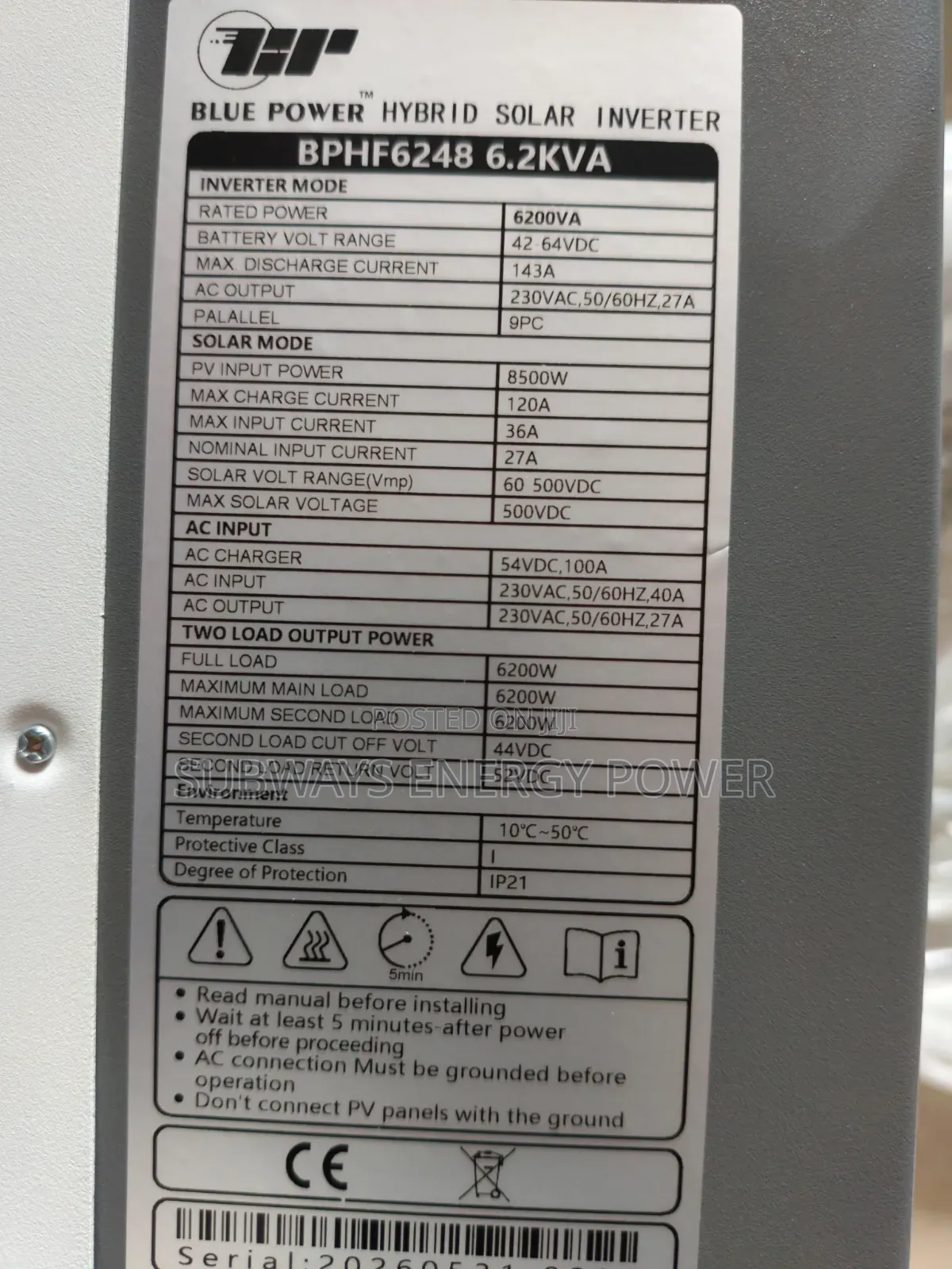 Blue Power 6.2kva 48V Smart Hybrid Inverter