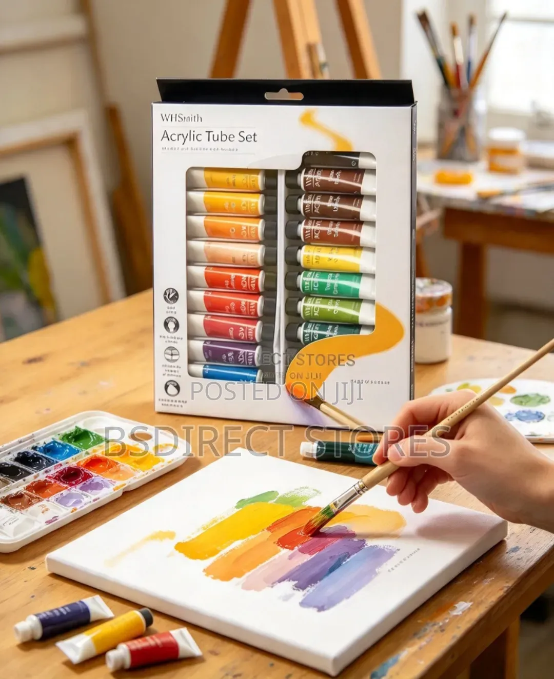 Whsmith 24 Light- Fast Acrylic Colour Paints 10ml Tube Set