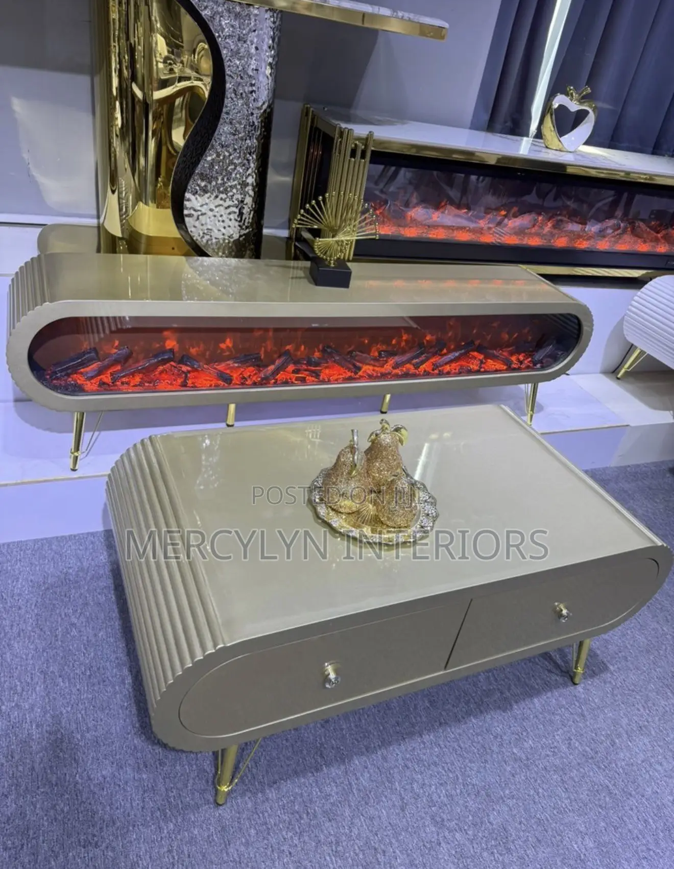 Artificial Fireplace TV Stand and Center Table Set