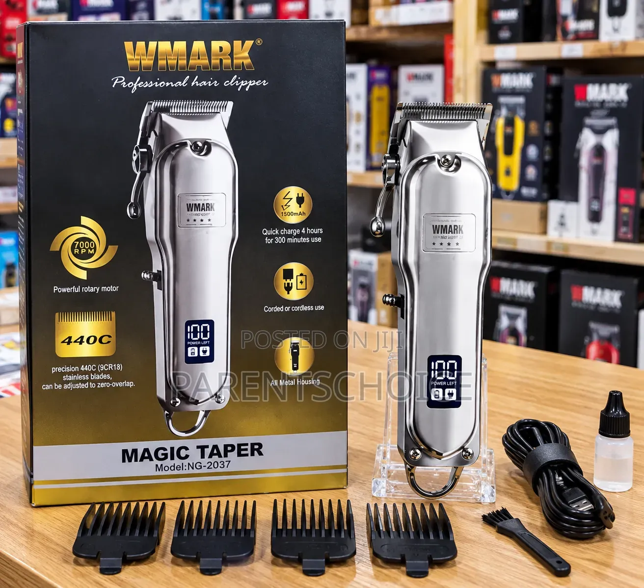 Wmark Ng-2037 All-Metal Cordless Hair Clipper 2500mah Battery