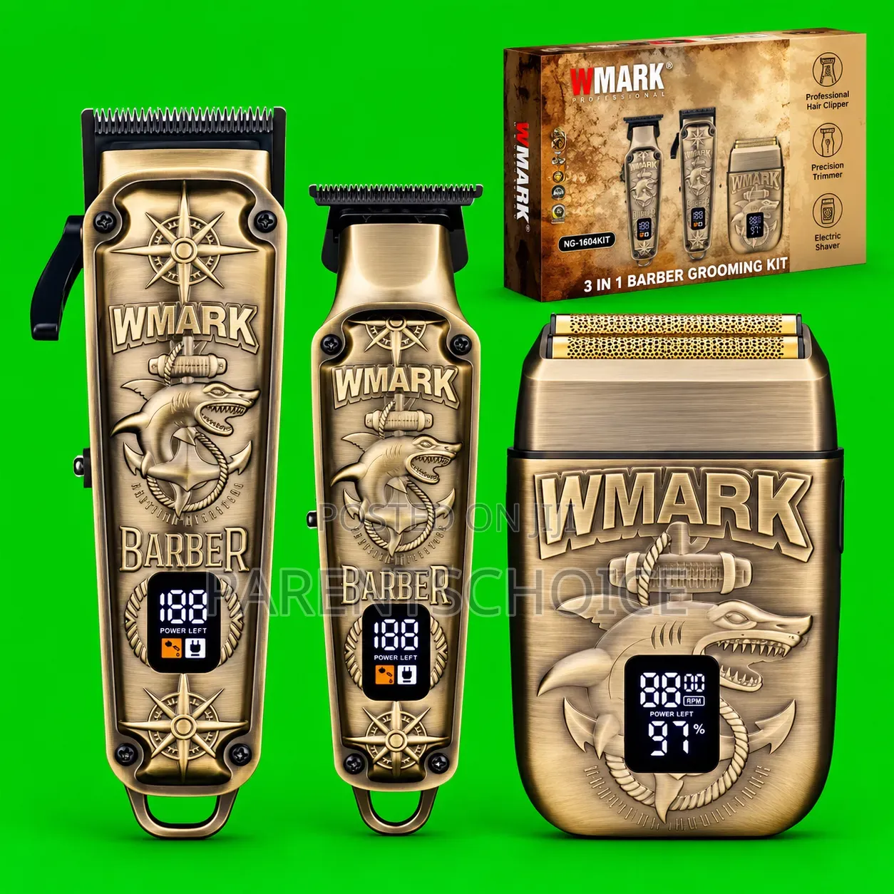 WMARK NG-1604KIT 3 in 1 Rechargeable Retro All-Metal Hair Clipper