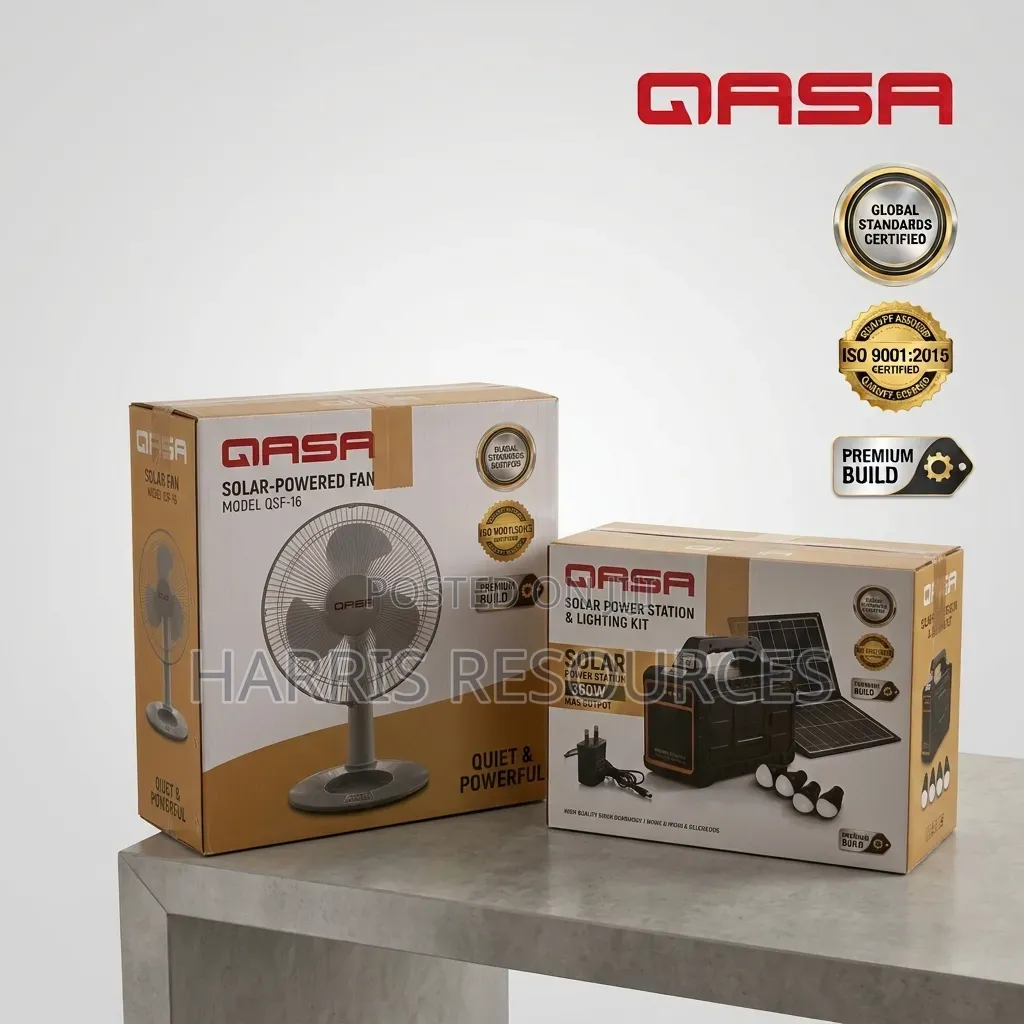 Qasa Dc Table Fan + Solar System With 4 Bulbs Bluetooth Player + Panel