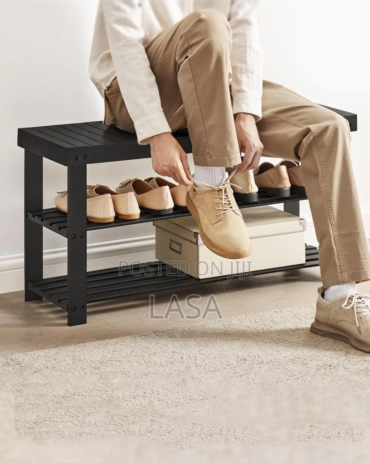 Bamboo 3-Tier Shoe Rack Bench