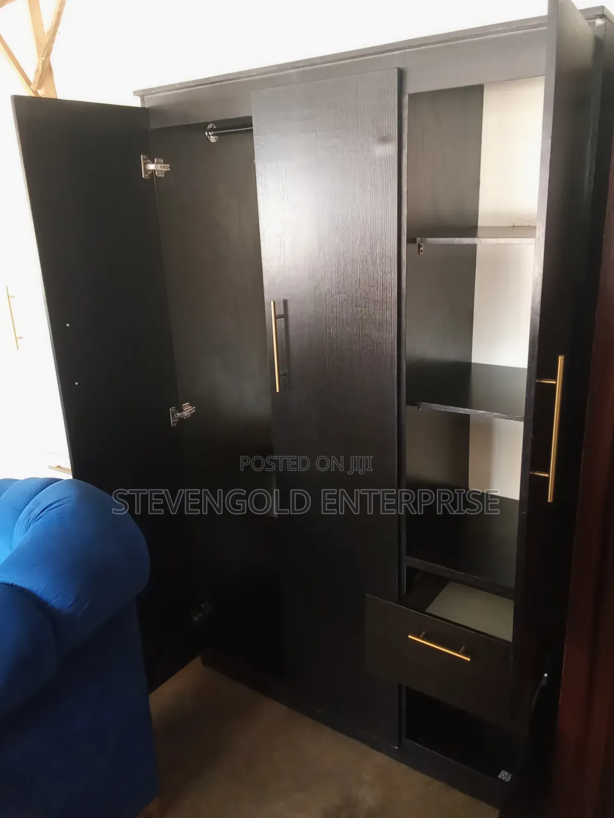 Modern Black Wardrobe | Spacious Storage & Elegant Gold Details
