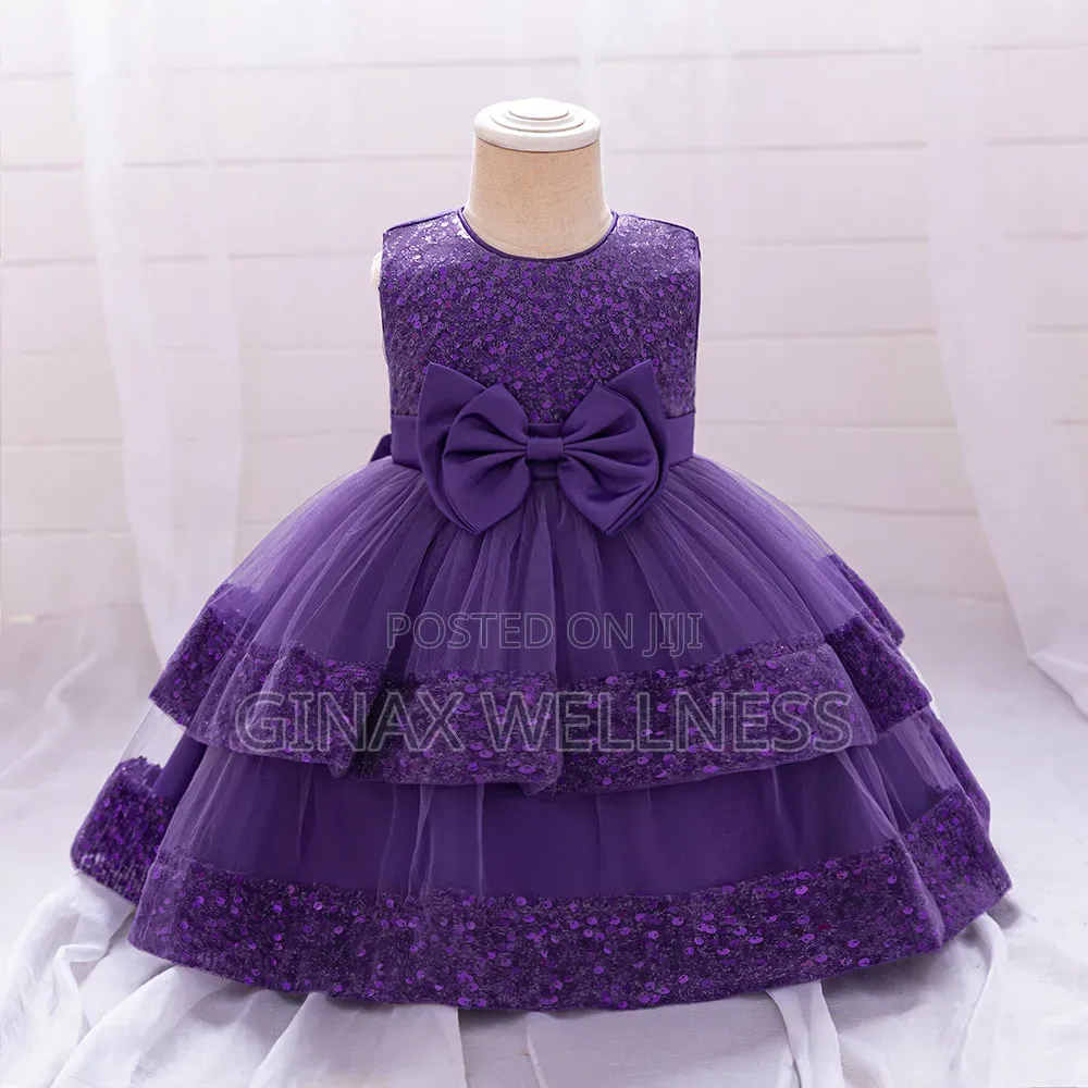 Girls Princess Party Dress With Sequin and Bow Designs (0-12 Months)