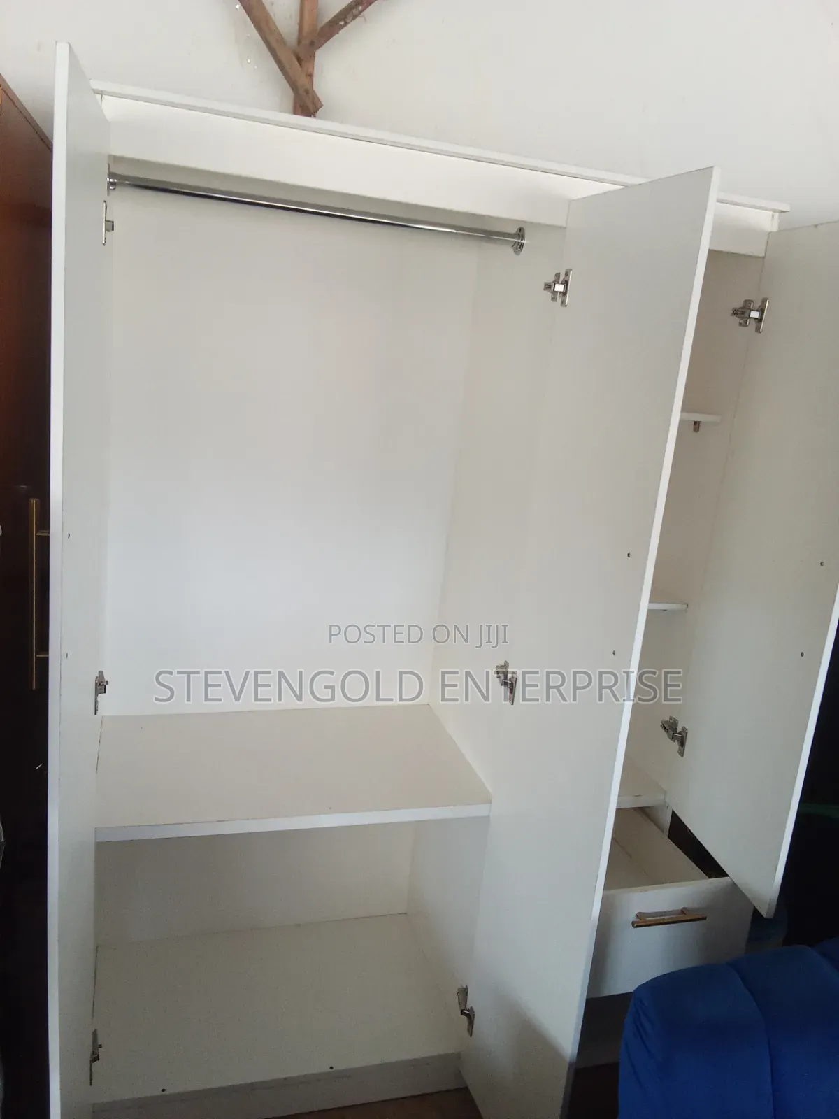 Modern White HDF Wardrobe With Elegant Gold Handles