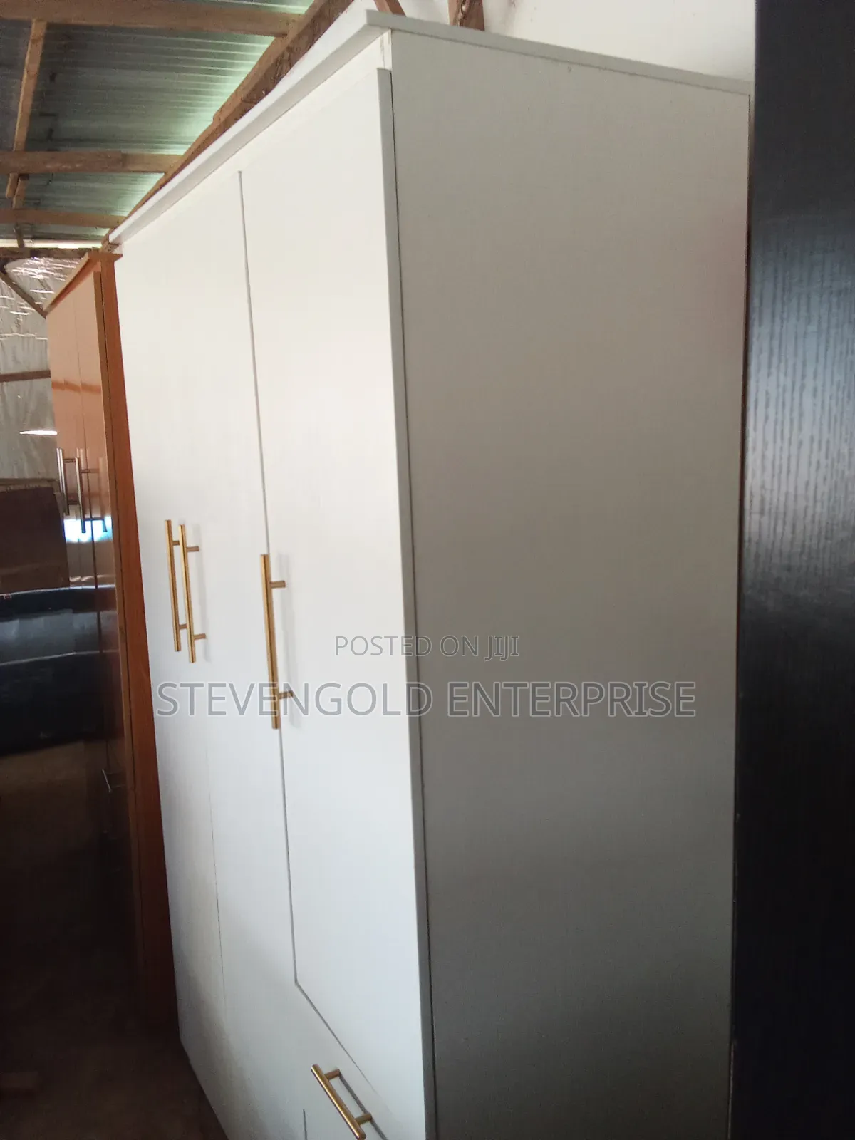 Modern White HDF Wardrobe With Elegant Gold Handles