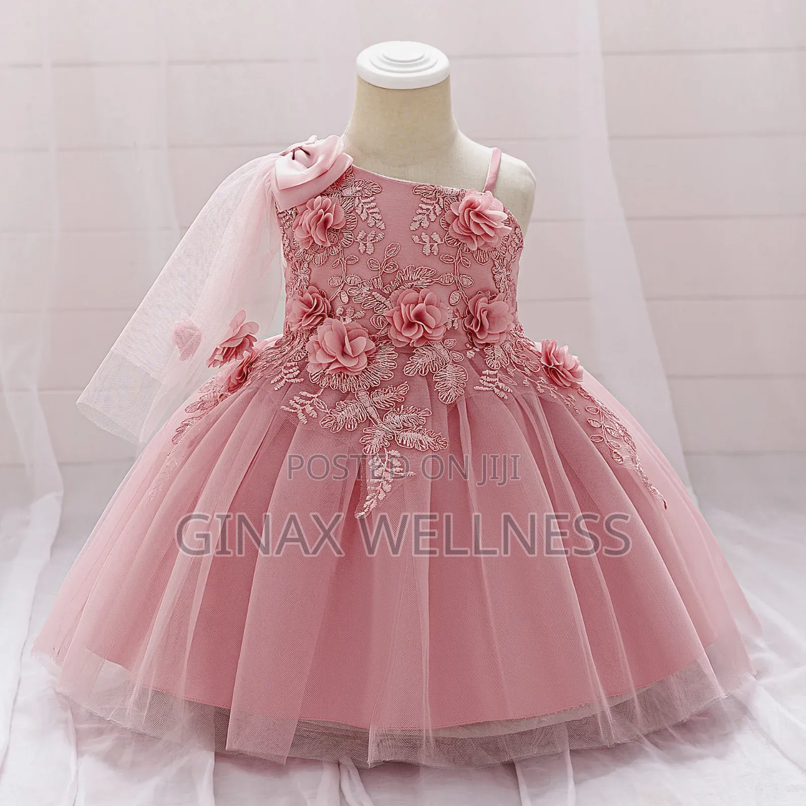 Baby Girls Party Dress With 3D Flowers and Tulle (0-12 Months)