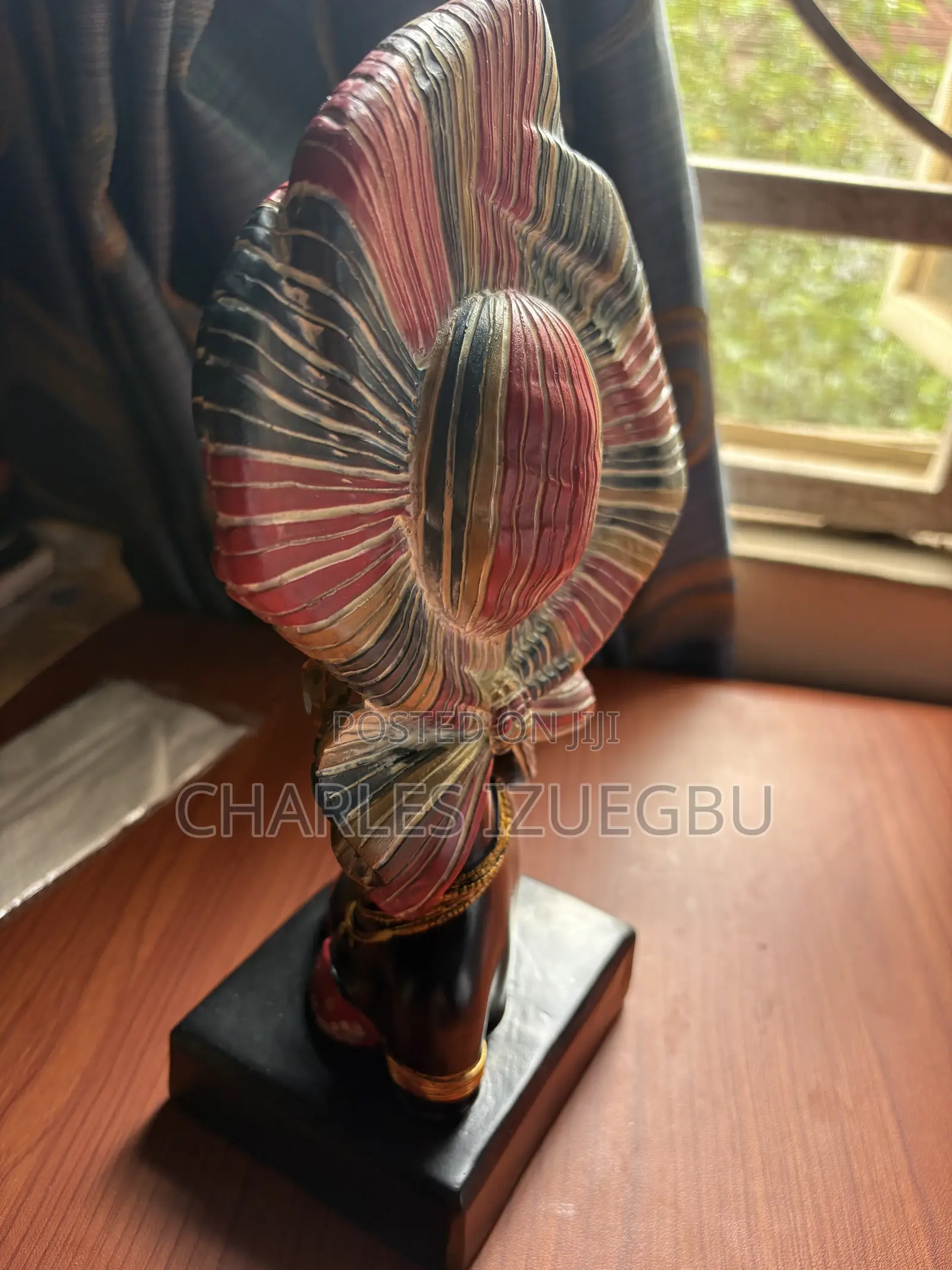 Elegant Large African Lady Statue and Figurine With Dangling Ear Rings