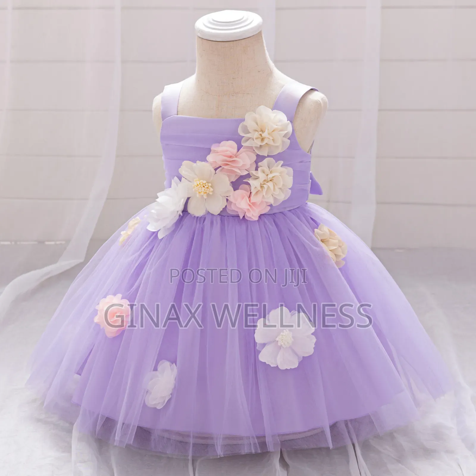 Girls Floral Princess Party Dress With 3D Flowers (0-12 Months)