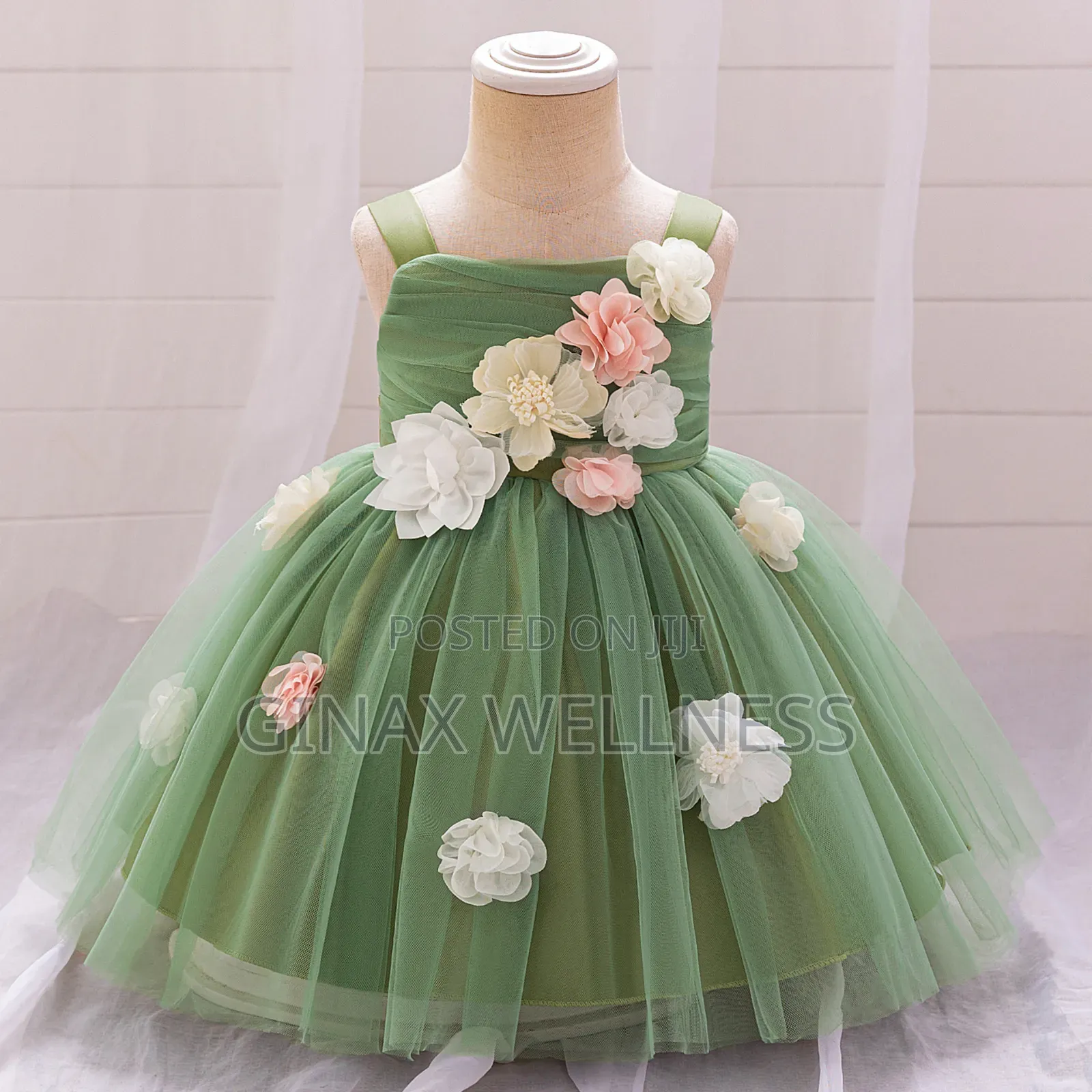 Girls Floral Princess Party Dress With 3D Flowers (0-12 Months)