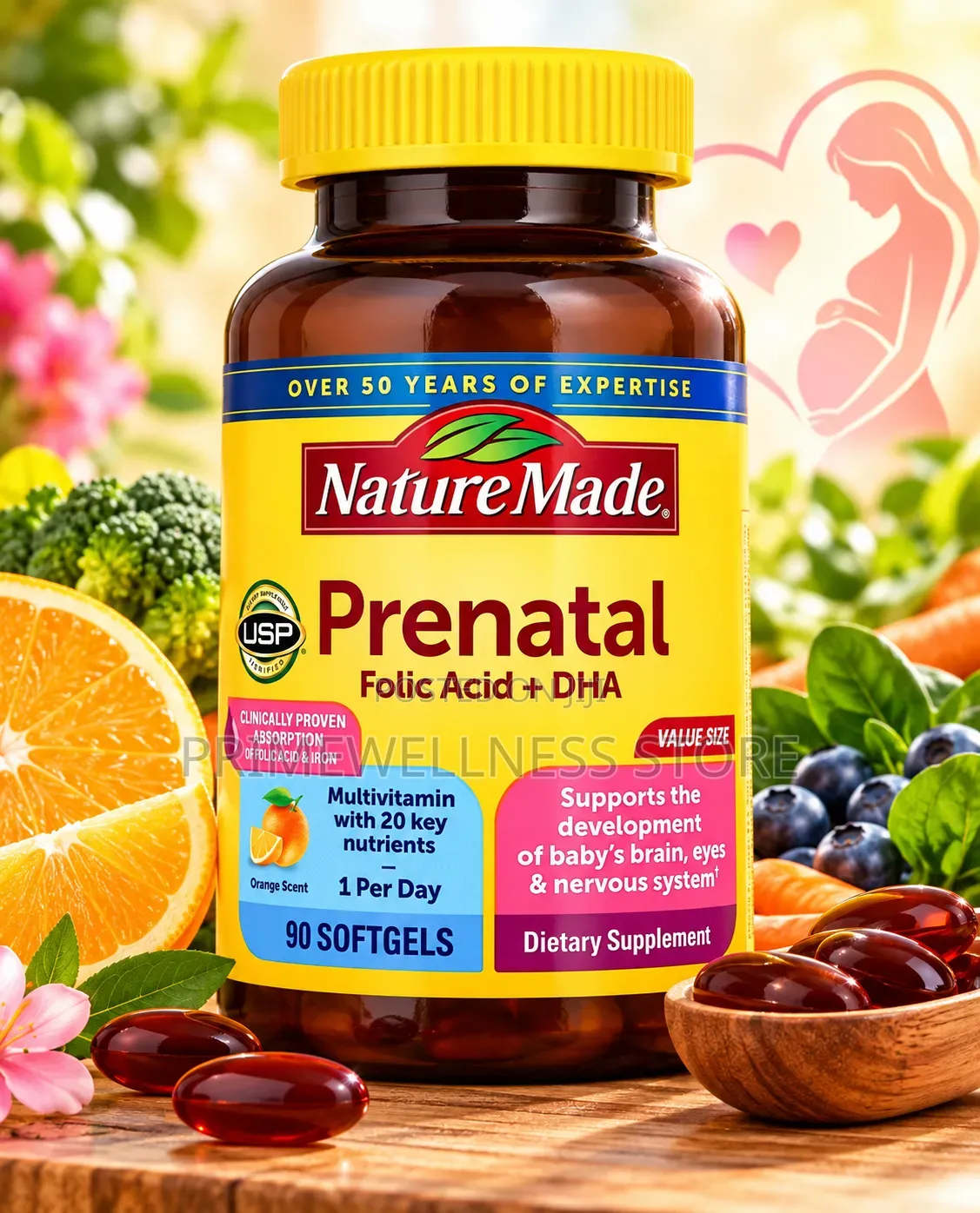 Nature Made Prenatal, Folic Acid +DHA Value Size
