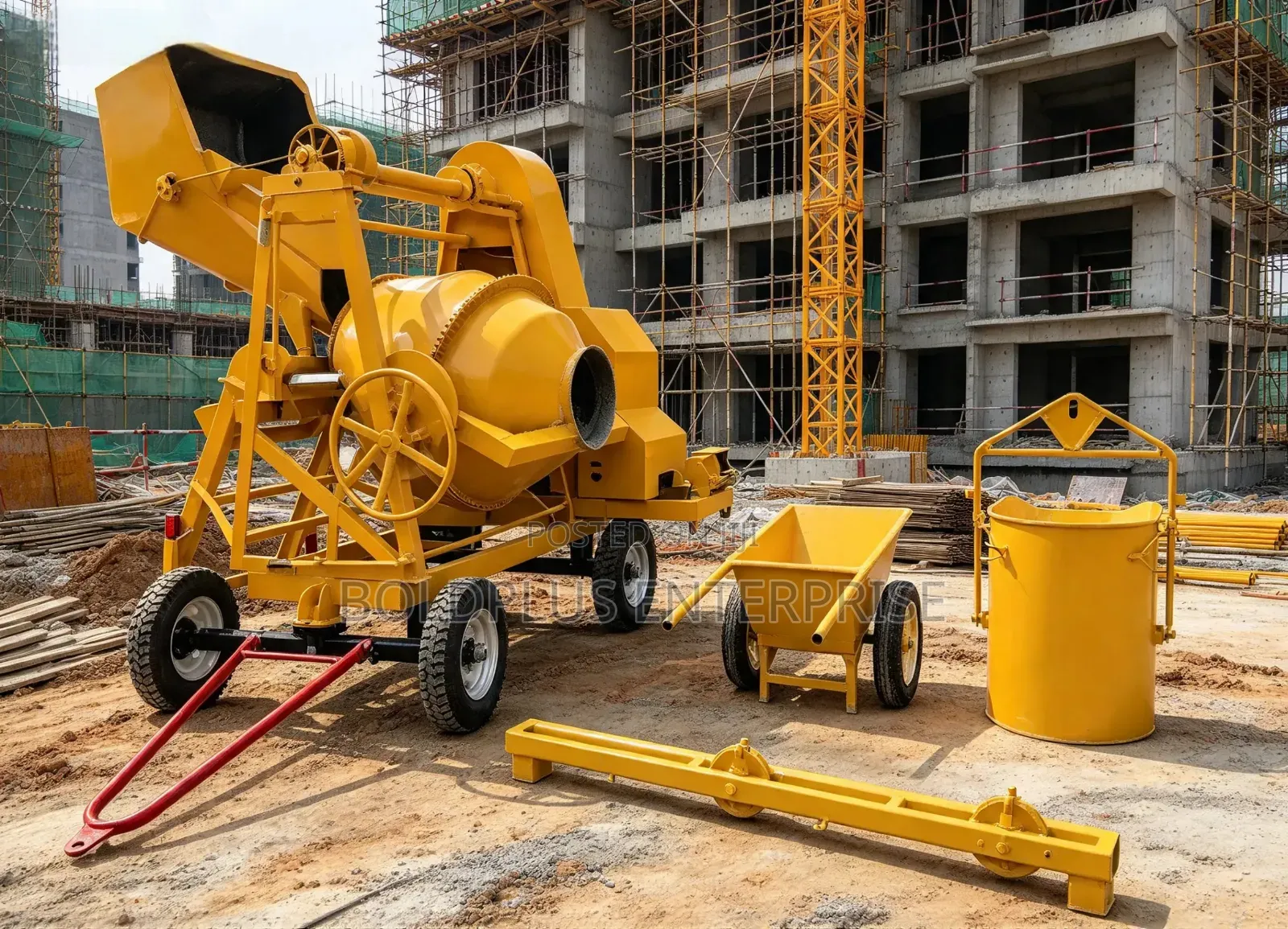 600L Concrete Mixer Machine With Hoist, Wheel Barrow and Bucket