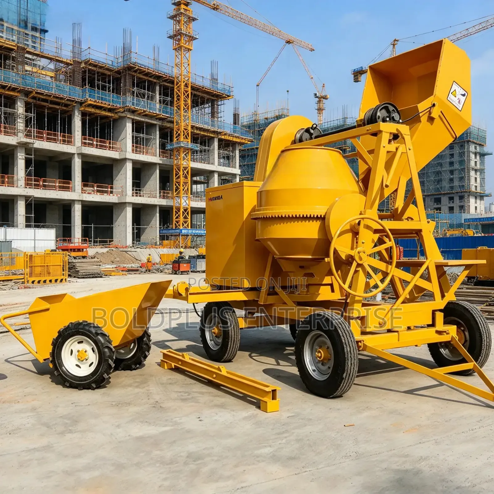 600L Concrete Mixer Machine With Hoist, Wheel Barrow and Bucket