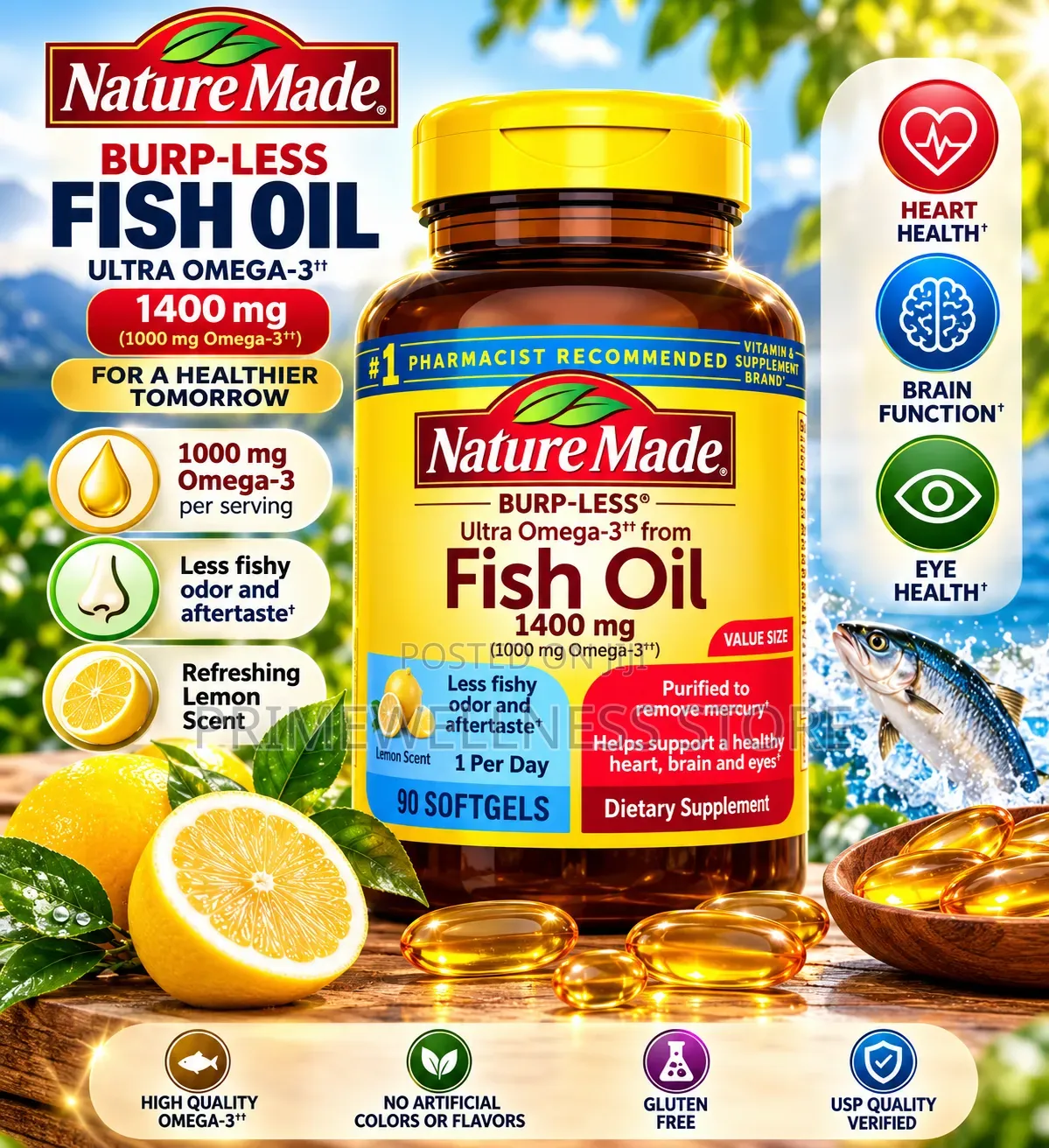Nature Made Fish Oil 1400mg, 1000mg Omega 3, DHA 252mg+ EPA 683mg