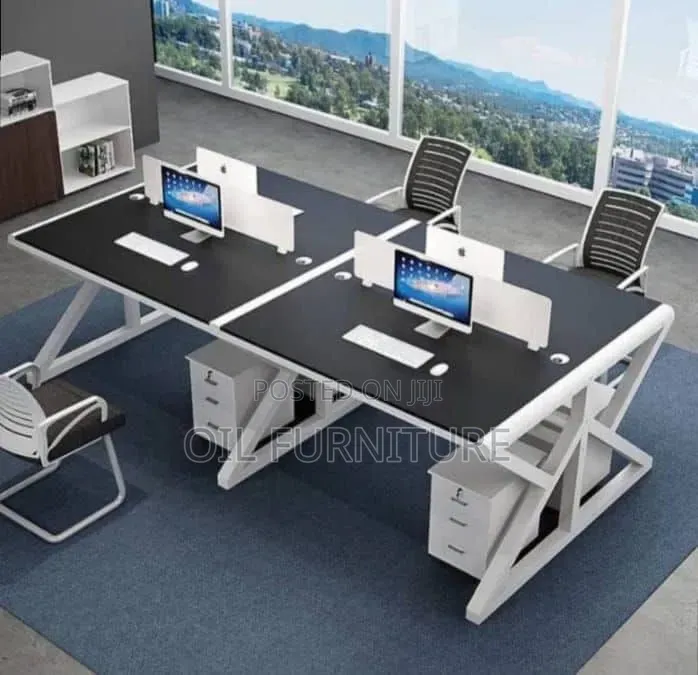 Modern 4-Person Office Workstation Desk With Pedestal Drawers