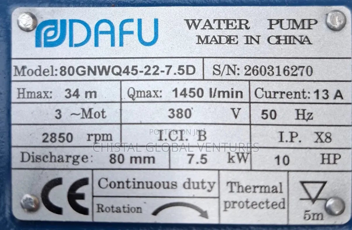 DAFU 10HP Submersible Sewage Pump (80gnwq45-22-7.5d)