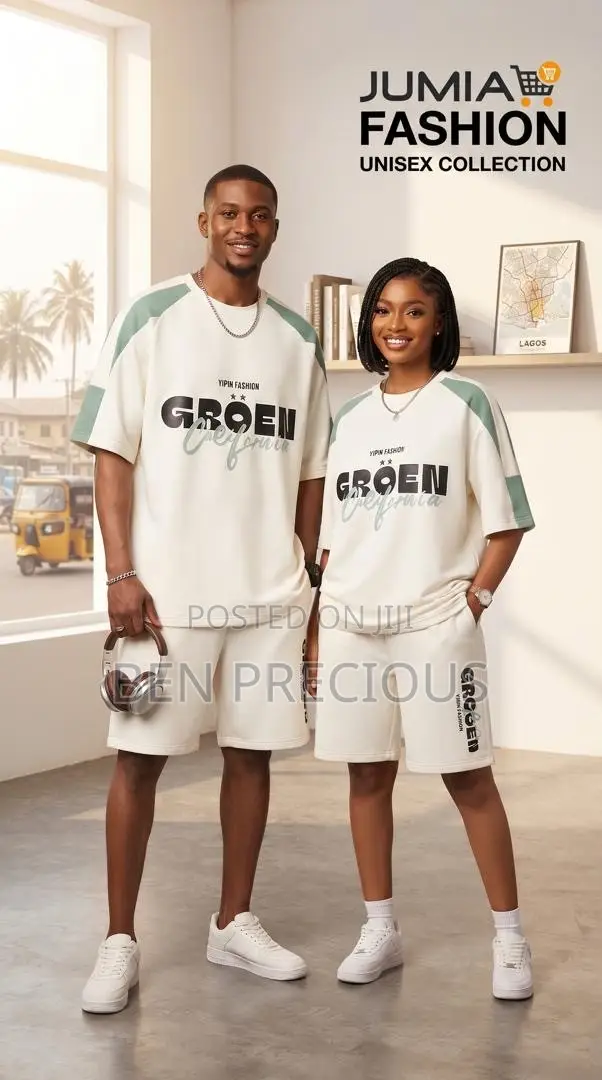 Unisex White Short Sleeve T-Shirt & Shorts Set, Available in Black Too