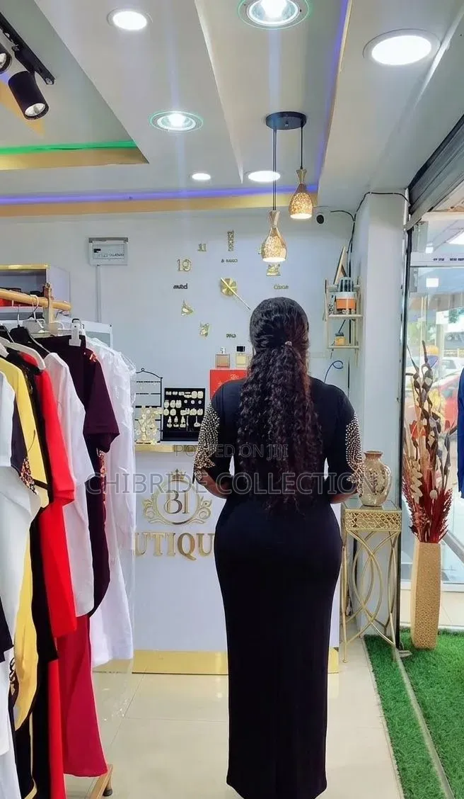 Elegant Black Rhinestone & Gold Embroidery Dress