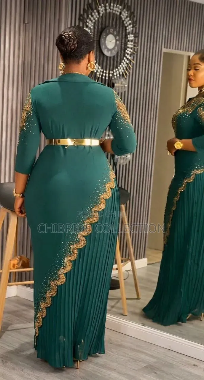 Elegant Emerald Green & Gold Maxi Dress