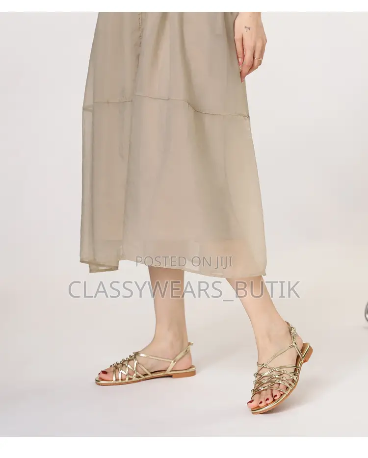 Gold Hand-Woven Thin Strap Roman Sandal