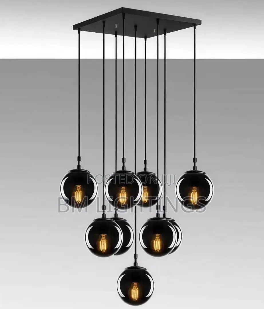 9 Lights Smoked Black Globe Pendant